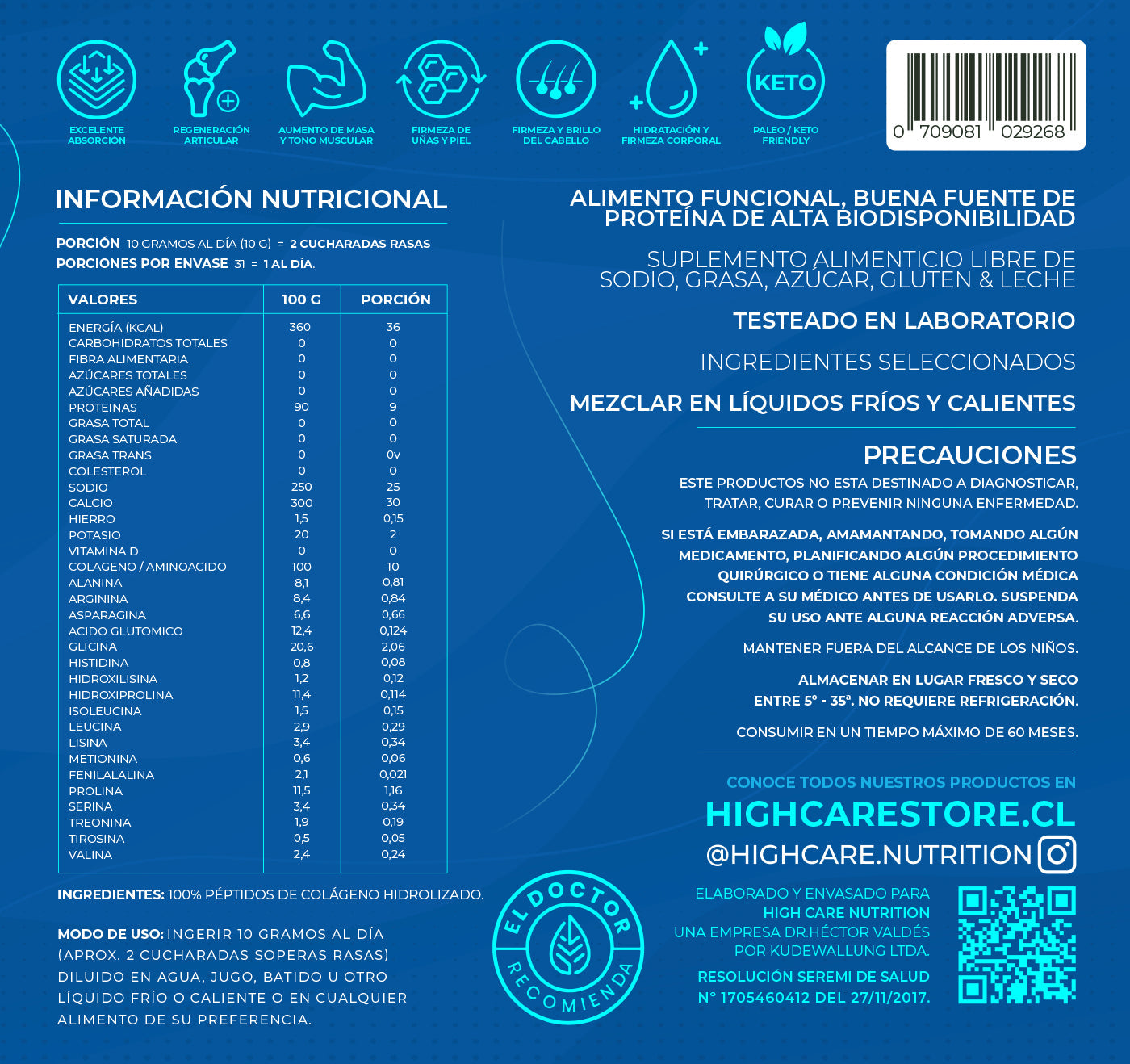 PEPTIDOS DE COLÁGENO HIDROLIZADO 100% PURO